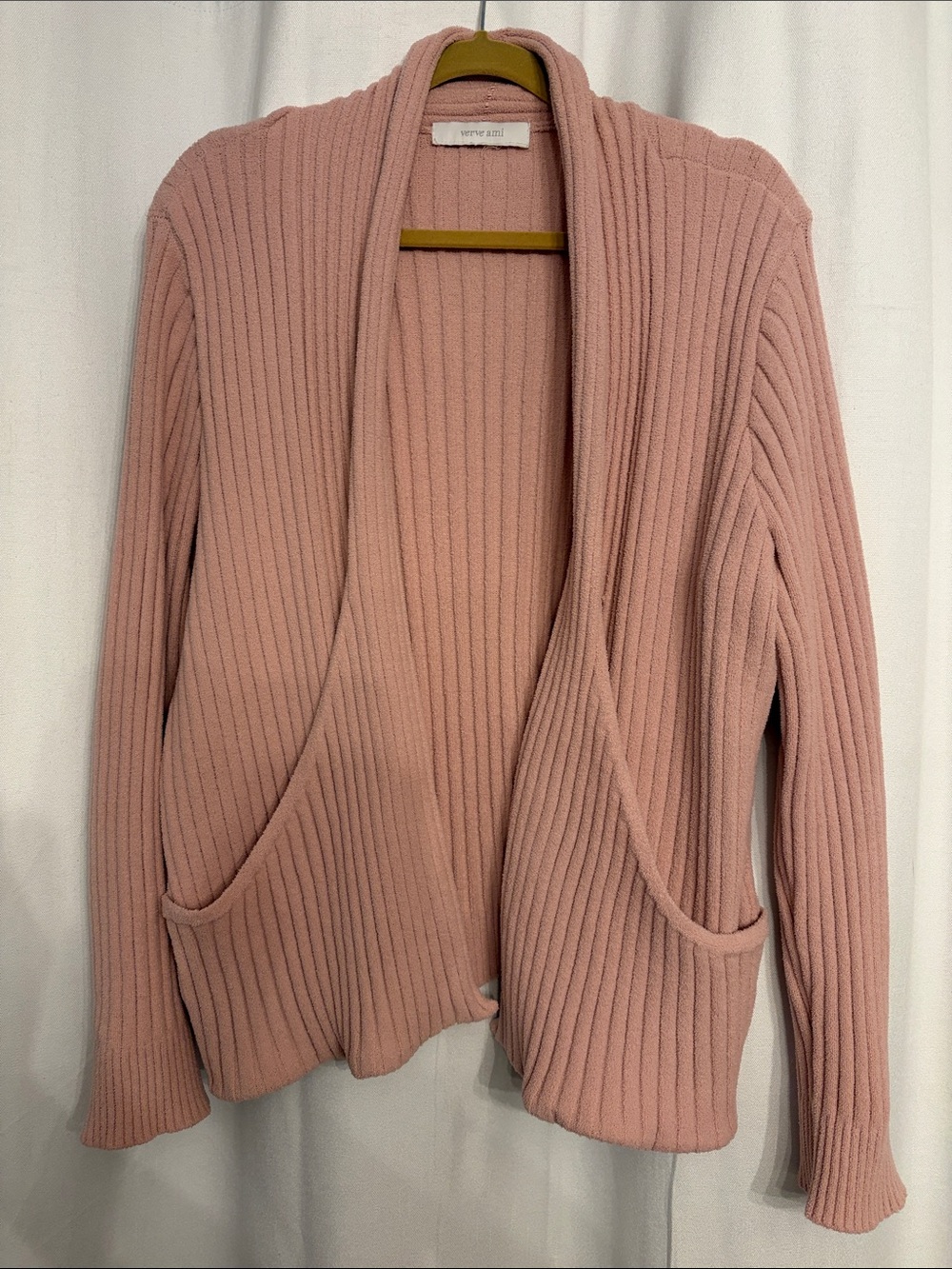Verve Ami Dusty Rose Ribbed Open Cardigan